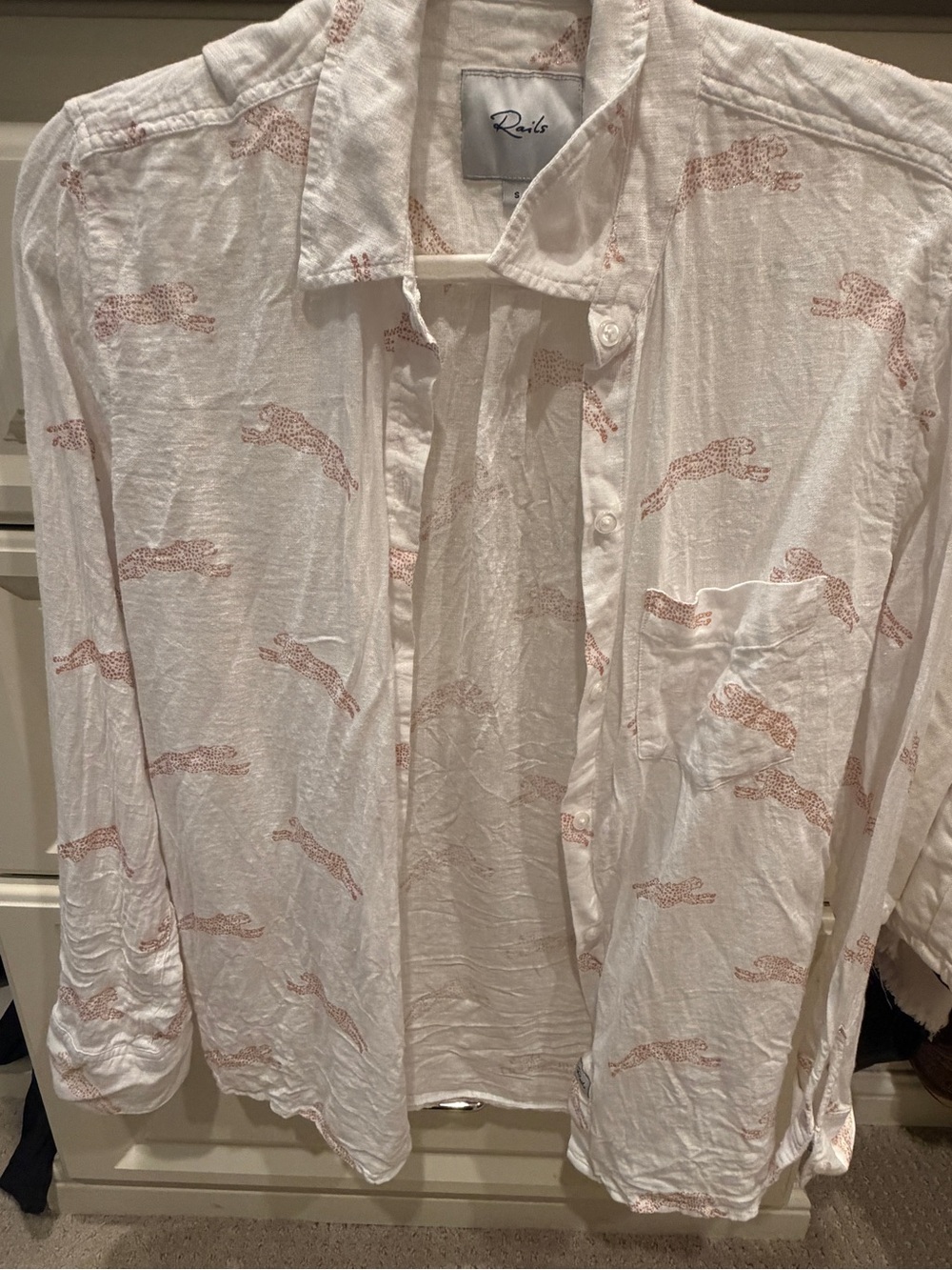 Rails White Button-Down Shirt with Rose Gold Metallic Leopard Print